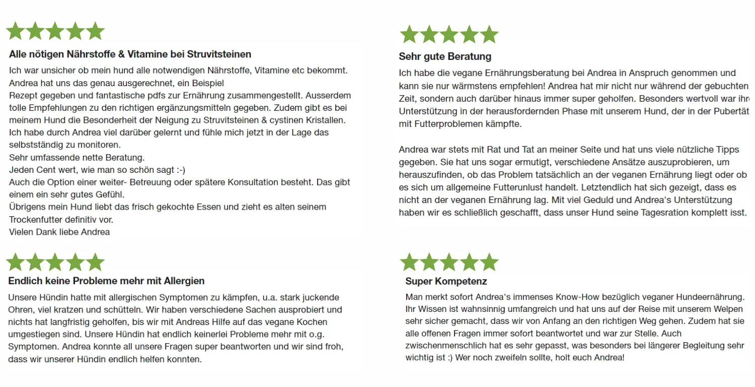 Vegan für Hunde - Rezensionen meiner Kunden