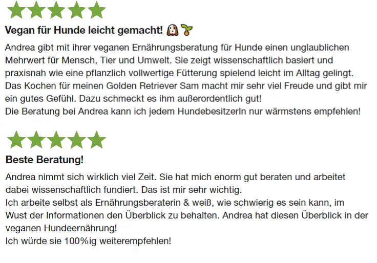 Vegan für Hunde - mehr Kundenrezensionen zum VeganPower Programm