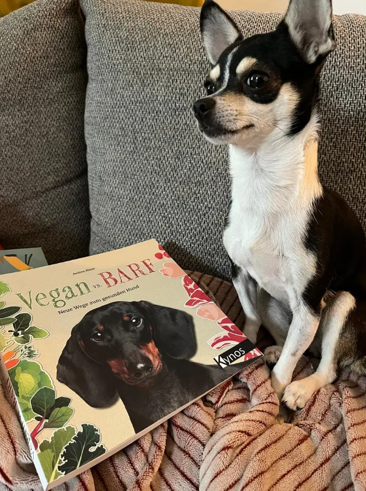 Andria und ihr und Pfiffi haben sich wegen des Umweltschutzes mit der veganen Ernährung von Hunden befasst
