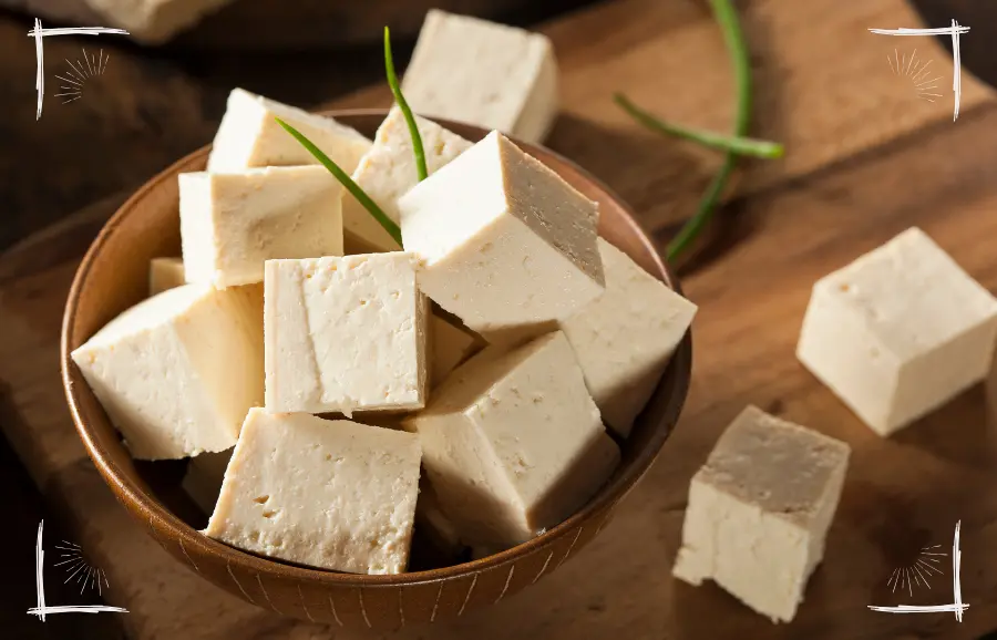 Naturtofu auf Holzbrett mit Schnittlauch – gesundes pflanzliches Protein für Hunde